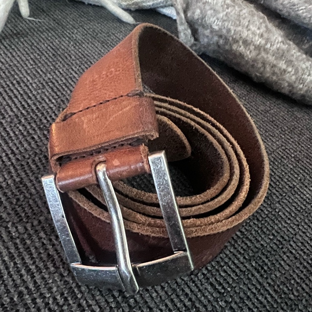 Fossil Brown Leather Belt with Silver-Tone Buckle